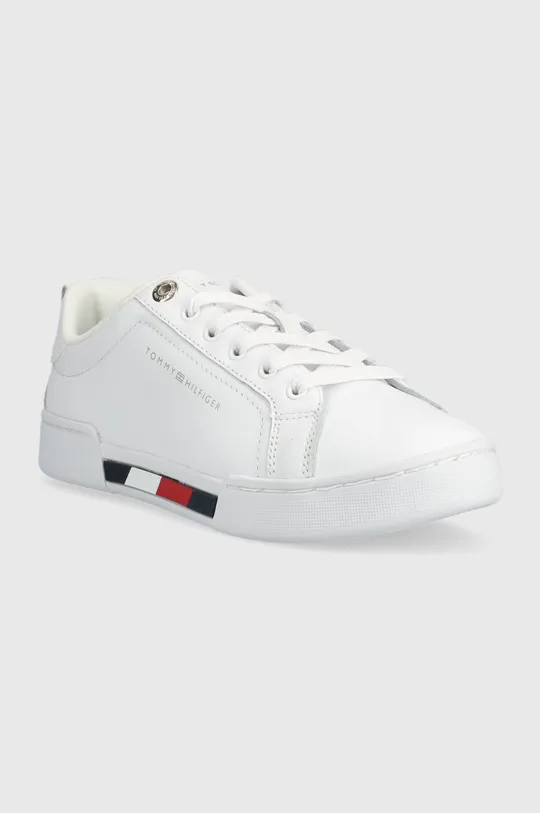 Δερμάτινα αθλητικά παπούτσια Tommy Hilfiger Tricolor Insert Sneaker λευκό