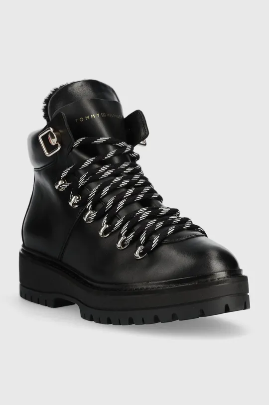 Gležnarji Tommy Hilfiger Leather Outdoor Flat Boot črna
