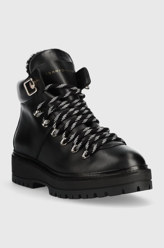 Tommy Hilfiger bokacsizma Leather Outdoor Flat Boot fekete