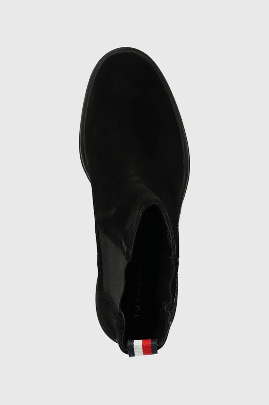 fekete Tommy Hilfiger magasszárú cipő velúrból Outdoor Chelsea Mid Heel Boot