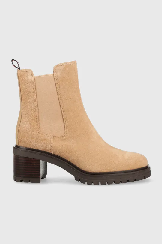 beżowy Tommy Hilfiger sztyblety zamszowe Outdoor Chelsea Mid Heel Boot Damski