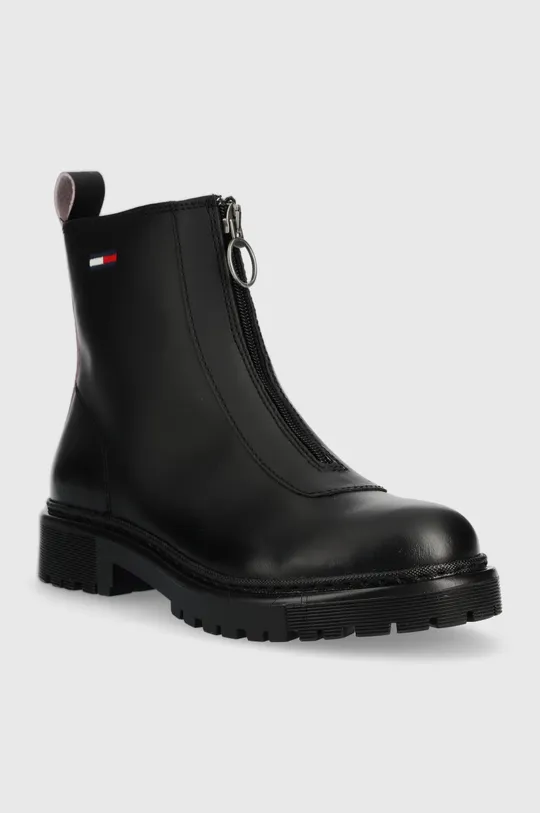 Tommy Jeans bőr csizma Tommy Jeans Zip Boot fekete