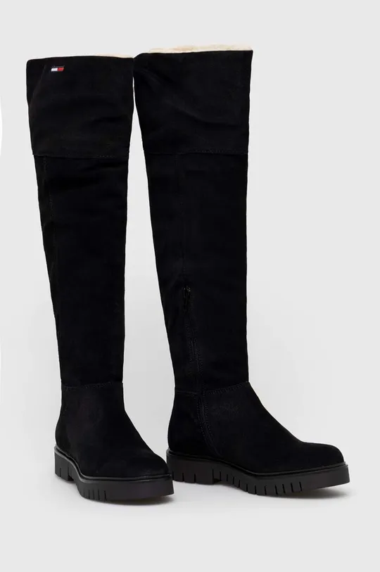 Tommy Jeans csizma velúrból Warmlined Long Boot fekete