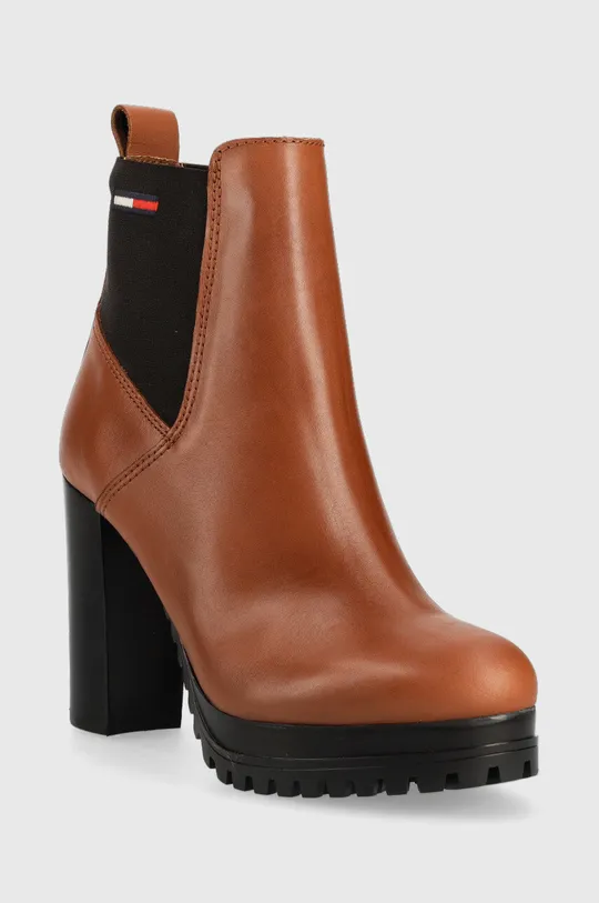 Tommy Jeans sztyblety skórzane Essentials High Heel Boot EN0EN02045.GOW brązowy