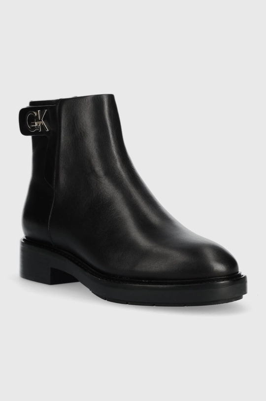 Calvin Klein botki skórzane Rubber Sole Ankle Boot czarny