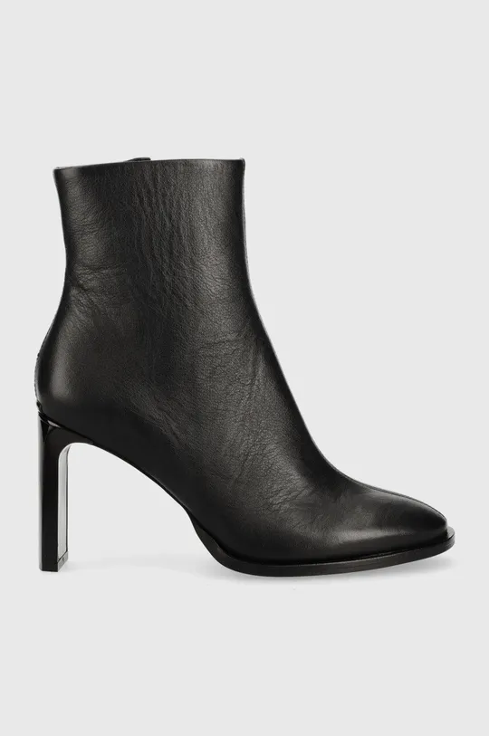 čierna Kožené členkové topánky Calvin Klein Curved Stil Ankle Boot 80 Dámsky
