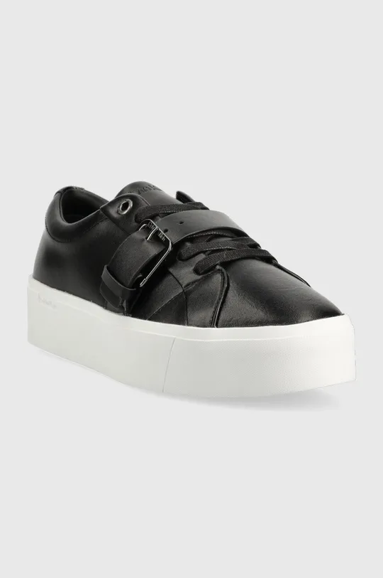 Δερμάτινα αθλητικά παπούτσια Calvin Klein Flatform Cupsole Lace Up μαύρο