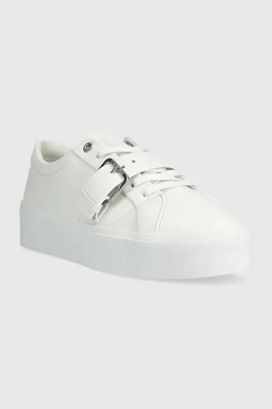 Δερμάτινα αθλητικά παπούτσια Calvin Klein Flatform Cupsole Lace Up λευκό