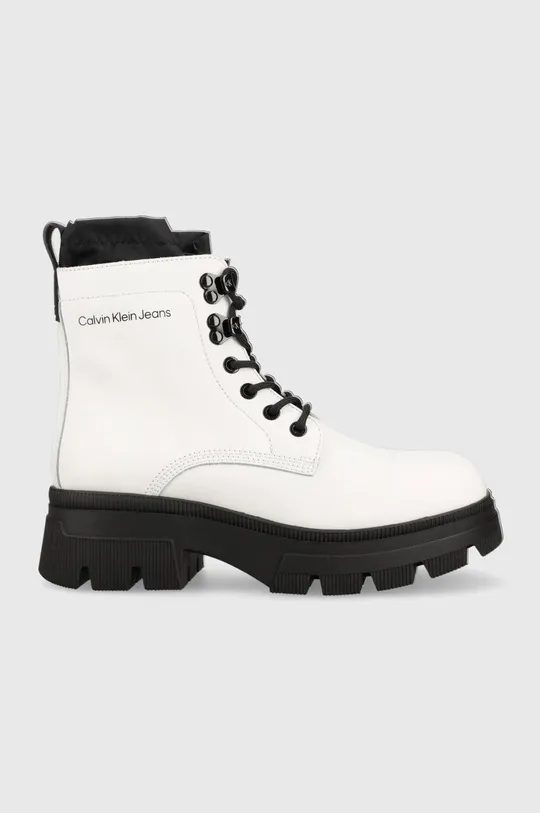 biały Calvin Klein Jeans workery skórzane Chunky Combat Laceup Hiking Damski