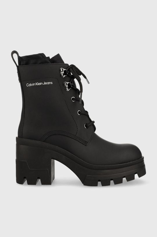 černá Kožené kotníkové boty Calvin Klein Jeans Chunky Heeled Boot Laceup Dámský