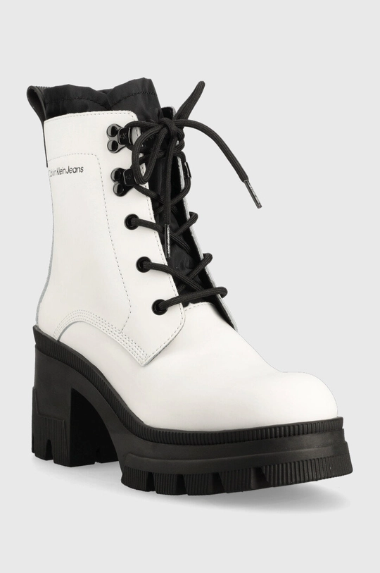 Calvin Klein Jeans bőr csizma Chunky Heeled Boot Laceup fehér