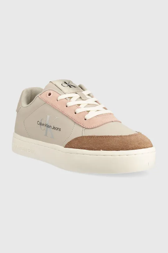 Calvin Klein Jeans sneakersy skórzane Classic Cupsole Laceup beżowy