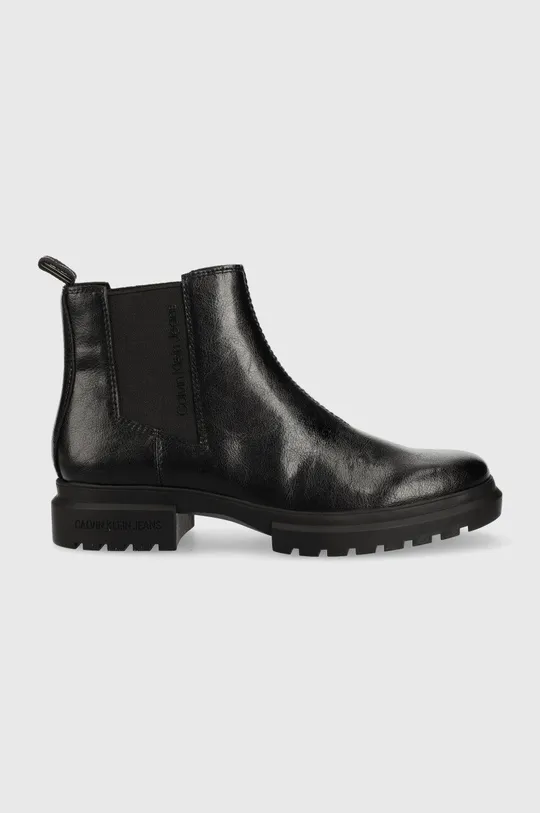 czarny Calvin Klein Jeans sztyblety skórzane Cleated Chelsea Boot Damski