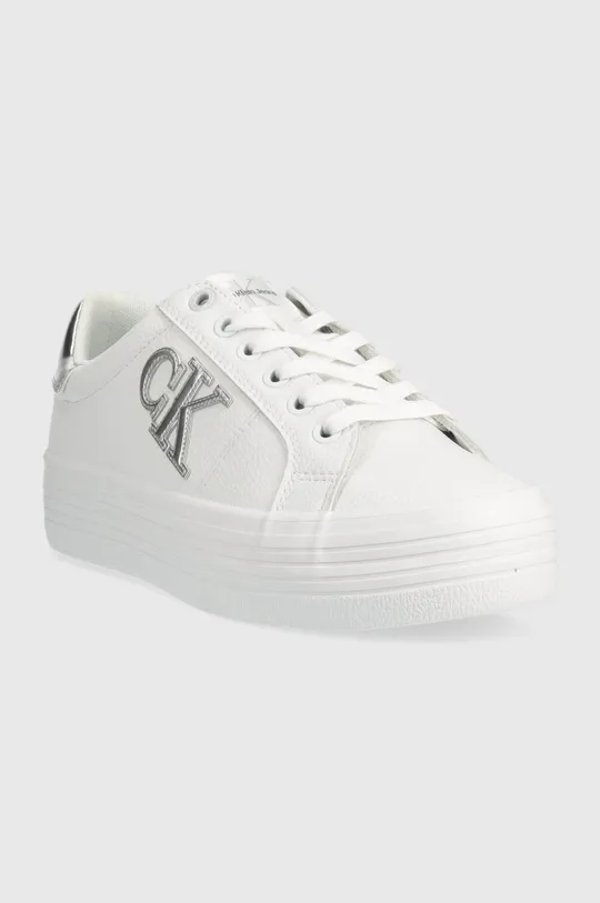 Δερμάτινα αθλητικά παπούτσια Calvin Klein Jeans Vulc Flatform Laceup Low λευκό