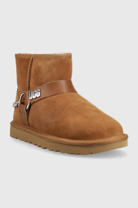 Μπότες χιονιού σουέτ UGG W Classic Mini Chains Ii καφέ