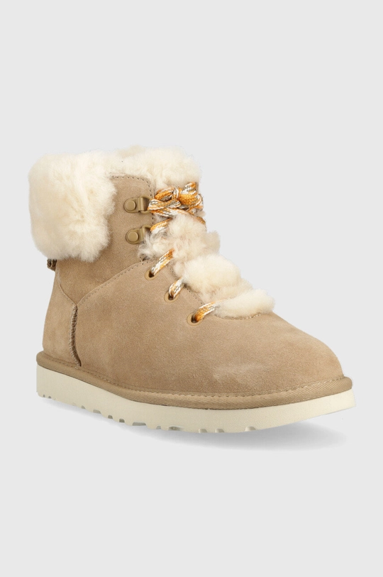 Cipele za snijeg od brušene kože UGG W Classic Mini Alpine Lace bež