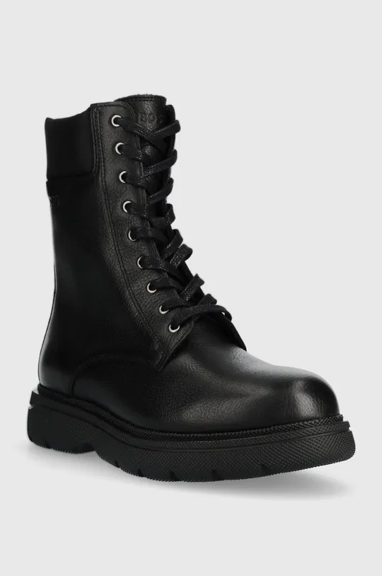 Kožené členkové topánky BOSS čierna