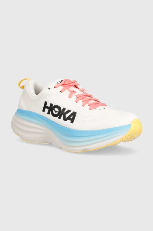 white Hoka One One running shoes Bondi 8 Women’s