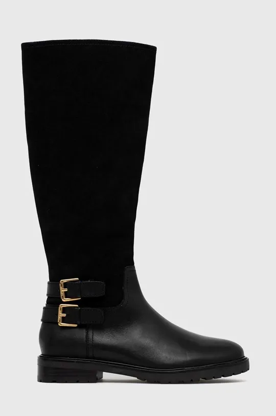 črna Usnjeni elegantni škornji Lauren Ralph Lauren Burncalf Ženski