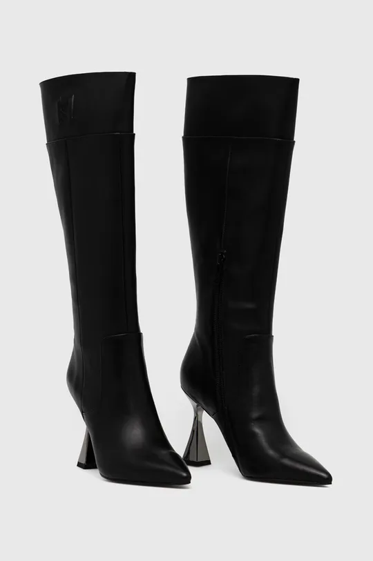 Usnjeni elegantni škornji Karl Lagerfeld črna