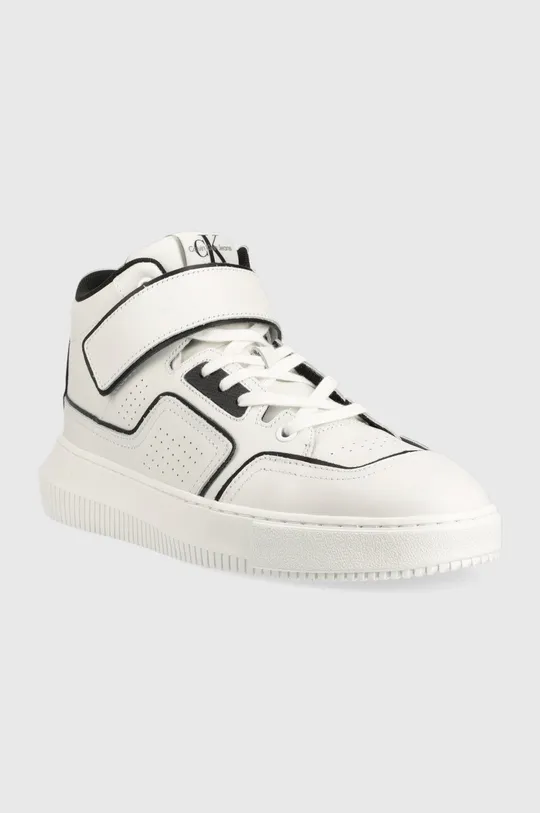 Δερμάτινα αθλητικά παπούτσια Calvin Klein Jeans Chunky Cupsole Laceup Mid λευκό