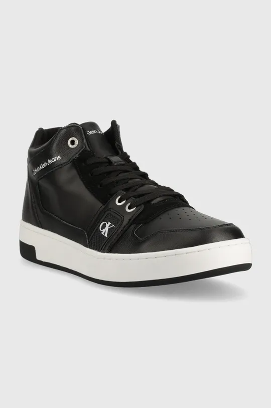 Δερμάτινα αθλητικά παπούτσια Calvin Klein Jeans μαύρο