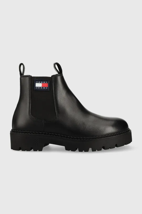 μαύρο Δερμάτινες μπότες τσέλσι Tommy Jeans Heritage Branding Chelsea Boot Ανδρικά
