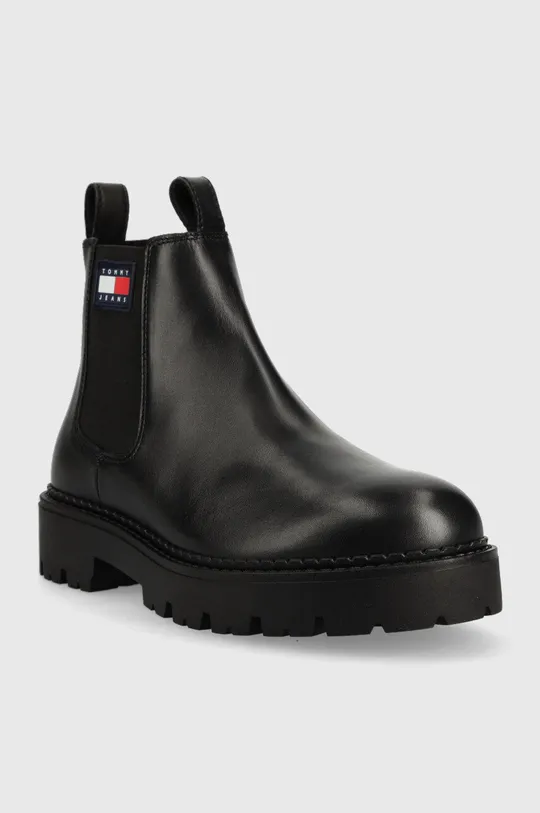 Δερμάτινες μπότες τσέλσι Tommy Jeans Heritage Branding Chelsea Boot μαύρο