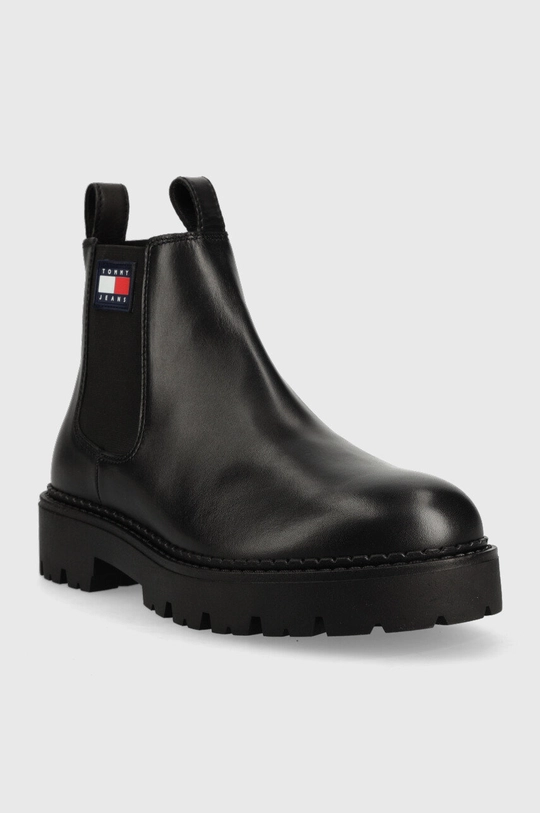 Tommy Jeans sztyblety skórzane Heritage Branding Chelsea Boot czarny