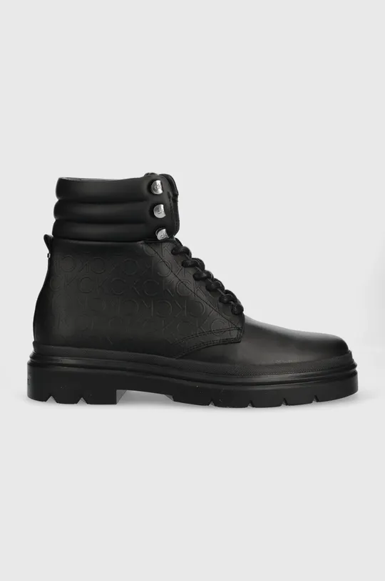 čierna Kožené členkové topánky Calvin Klein Combat Boot Mono Pánsky
