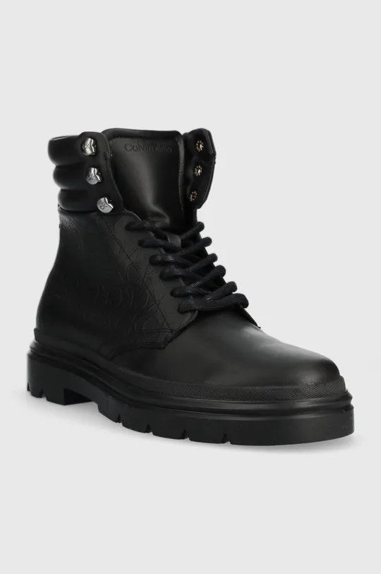 Kožené členkové topánky Calvin Klein Combat Boot Mono čierna