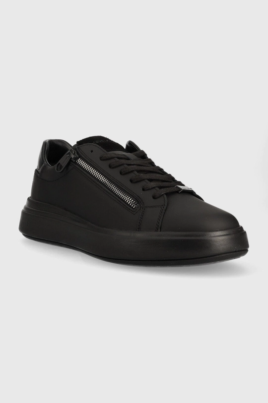 Calvin Klein sneakersy skórzane Low Top Lace Up Zip czarny