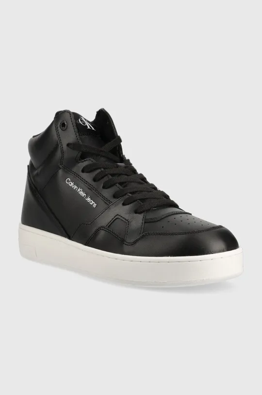 Δερμάτινα αθλητικά παπούτσια Calvin Klein Jeans Basket Cups Laceup High μαύρο