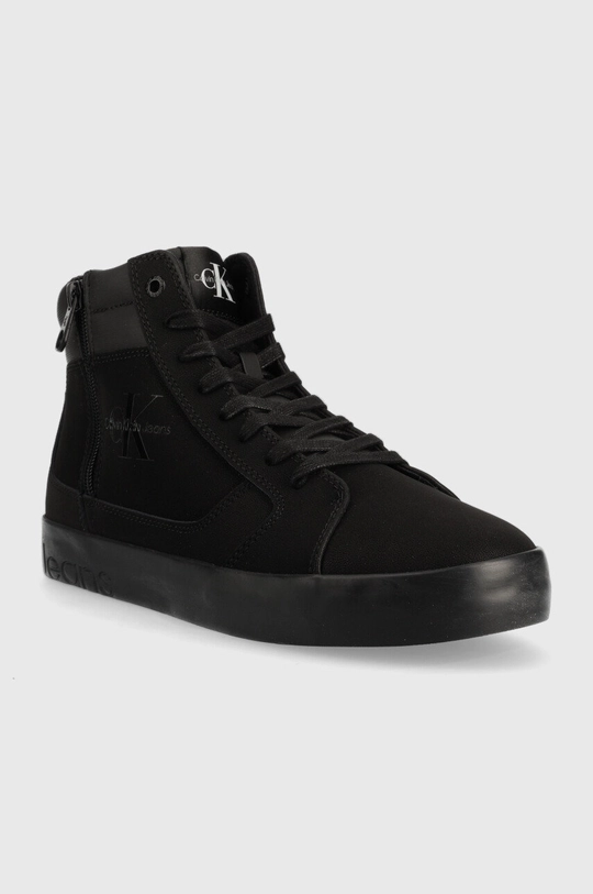 Kožené tenisky Calvin Klein Jeans Vulcanized Laceup Mid Zip čierna