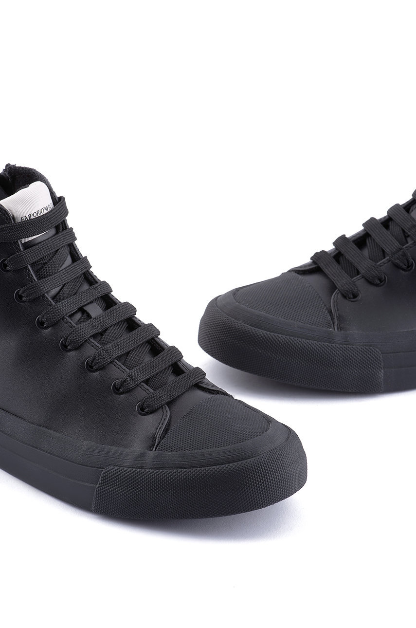 Кожаные кеды Emporio Armani мужские цвет чёрный | ANSWEAR.ua