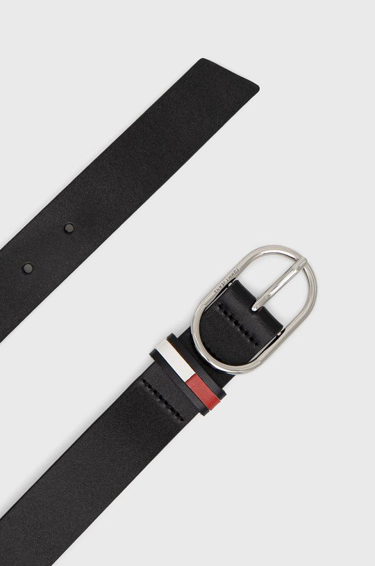 Kožený pásek Tommy Jeans Oval 3.0 Belt černá