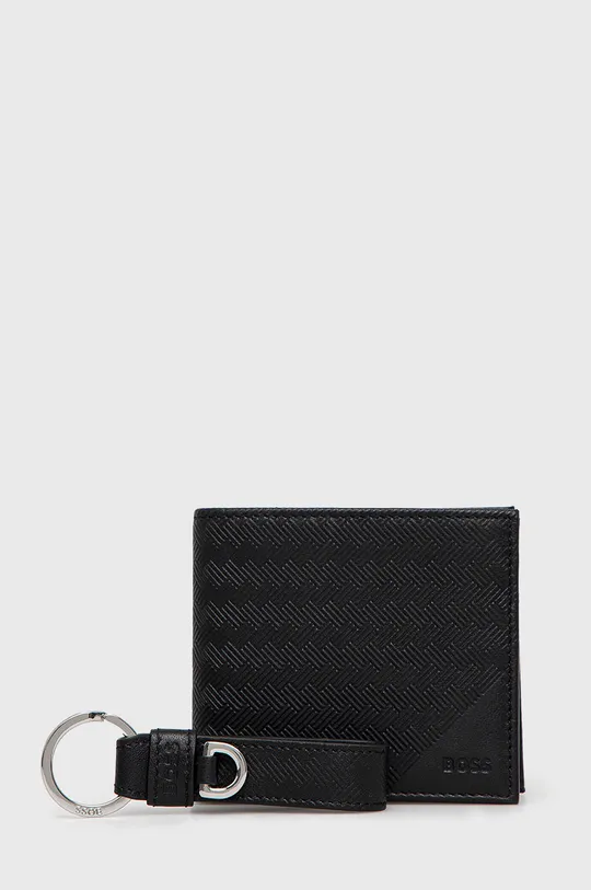 čierna Kožená peňaženka + kľúčenka BOSS Pánsky