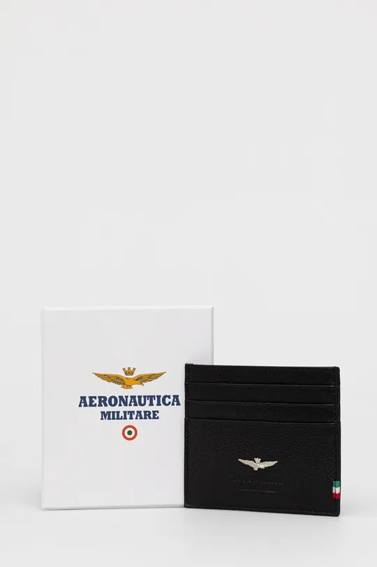 črna Usnjen etui za kartice Aeronautica Militare
