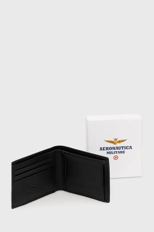 czarny Aeronautica Militare portfel skórzany