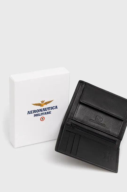 čierna Kožená peňaženka Aeronautica Militare