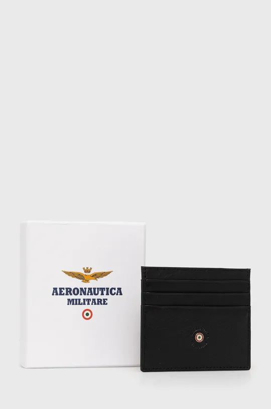 czarny Aeronautica Militare etui na karty skórzane