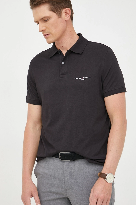 czarny Tommy Hilfiger polo bawełniane Męski