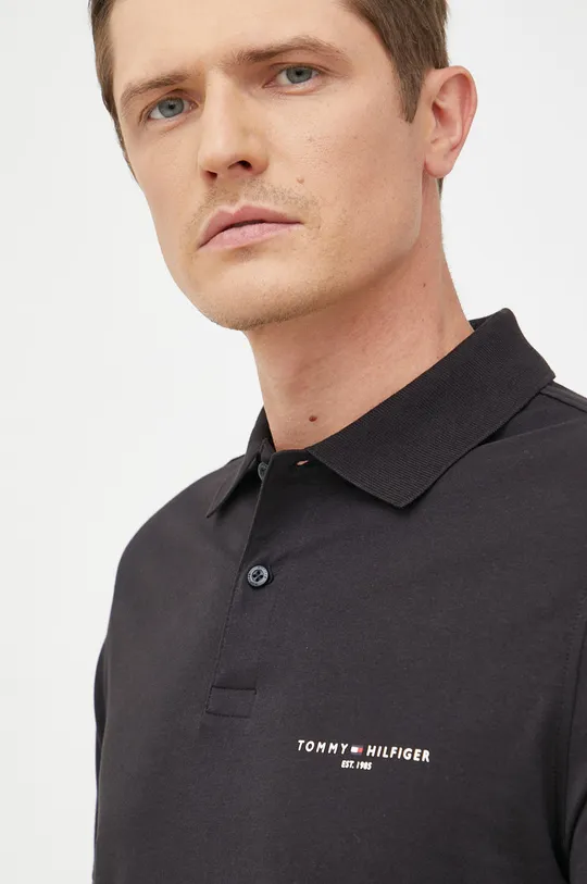 μαύρο Βαμβακερό μπλουζάκι πόλο Tommy Hilfiger