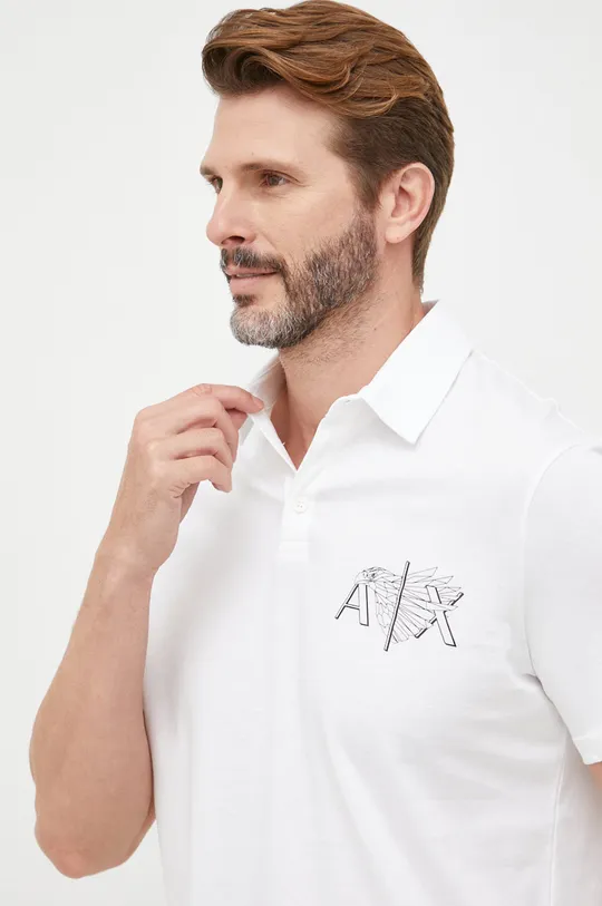 λευκό Βαμβακερό μπλουζάκι πόλο Armani Exchange Ανδρικά