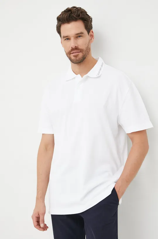 bijela Pamučna polo majica Calvin Klein Jeans