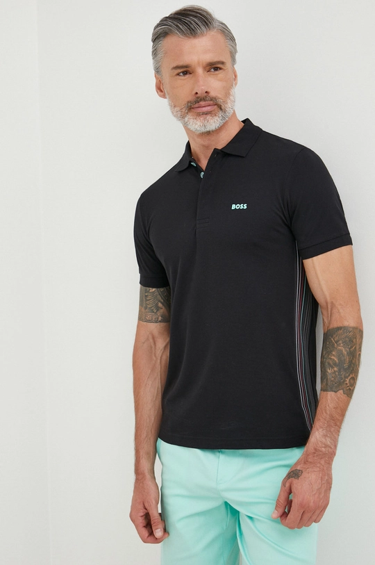 czarny BOSS polo bawełniane BOSS GREEN 50481421