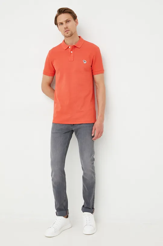 Βαμβακερό μπλουζάκι πόλο PS Paul Smith πορτοκαλί