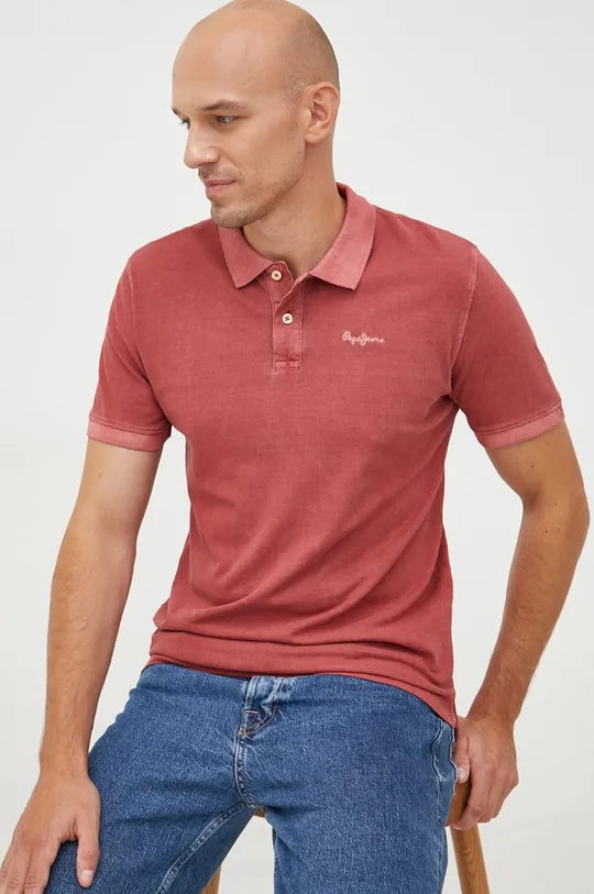 κόκκινο Βαμβακερό μπλουζάκι πόλο Pepe Jeans Ανδρικά