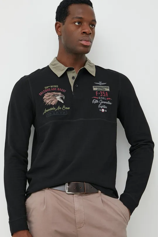črna Bombažna majica z dolgimi rokavi Aeronautica Militare Moški