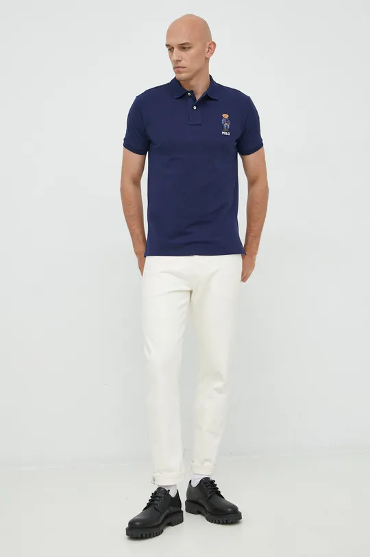 Βαμβακερό μπλουζάκι πόλο Polo Ralph Lauren σκούρο μπλε